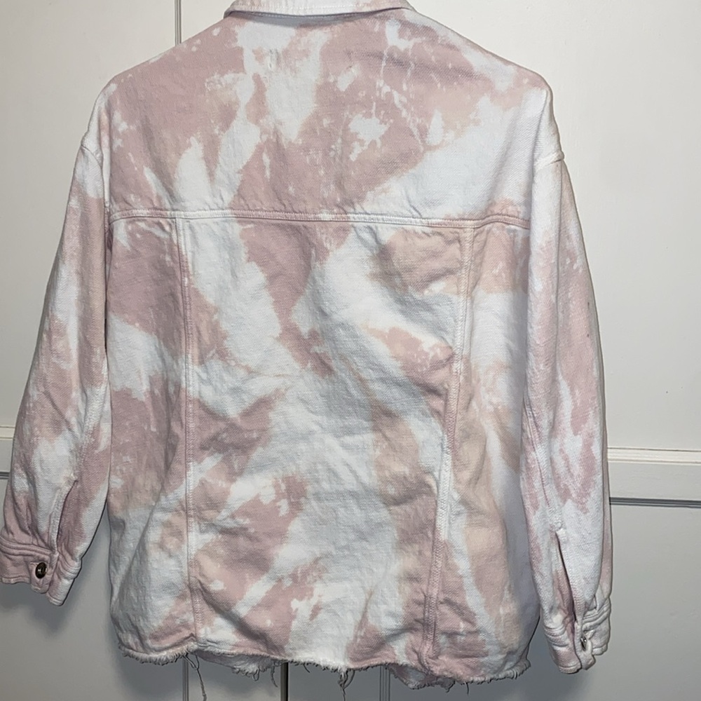 Zara XS Pink White Bleach Dye Button Up Denim Shirt - Picture 3 of 11
